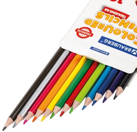 Карандаши цветные BRAUBERG PREMIUM, 12 цветов, трехгранные, грифель мягкий 3 мм, 181661