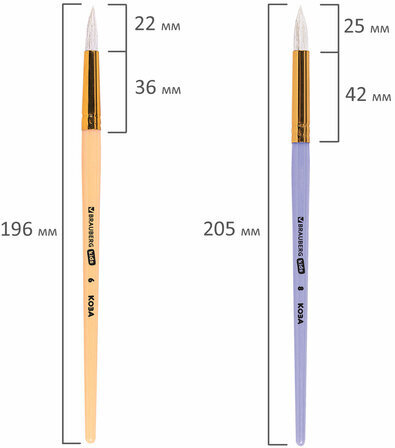 Кисти НАБОР 5 шт. (БЕЛКА круглая № 3; КОЗА круглые № 6, 8; ПОНИ круглые № 2, 5), BRAUBERG KIDS, 201080