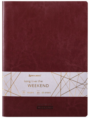 Тетрадь 48 л. в клетку обложка гладкий кожзам, сшивка, A5 (147х210мм), БОРДОВЫЙ, BRAUBERG VIVA, 403891
