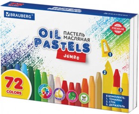 Пастель масляная восковые мелки утолщенные 72 цвета с точилкой, держателем и стеком, BRAUBERG PREMIUM, 272715