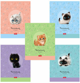 Тетрадь А5 48 л. HATBER скоба, клетка, обложка картон, &quot;Кошарики&quot; (5 видов в спайке), 48Т5В1