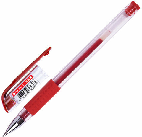 Ручка гелевая с грипом BRAUBERG "EXTRA GT", КРАСНАЯ, стандартный узел 0,5 мм, линия 0,35 мм, 143920