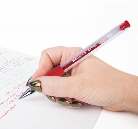 Ручка гелевая с грипом BRAUBERG "EXTRA GT", КРАСНАЯ, стандартный узел 0,5 мм, линия 0,35 мм, 143920