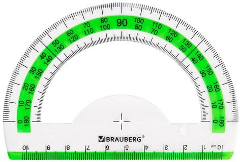 Набор чертежный большой BRAUBERG "FRESH ZONE" (линейка 30 см, 2 треугольника, транспортир) с салатовой шкалой, 210764