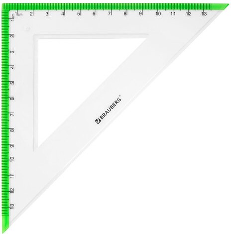 Набор чертежный большой BRAUBERG "FRESH ZONE" (линейка 30 см, 2 треугольника, транспортир) с салатовой шкалой, 210764