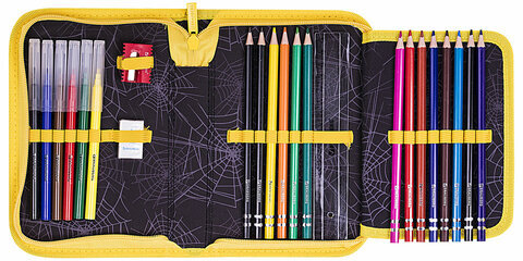 Пенал BRAUBERG с наполнением, 1 отделение, 1 откидная планка, 24 предмета, 21х14 см, "Venomous spider", 271526