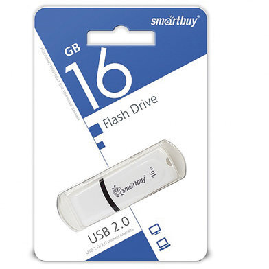 Флеш-диск 16 GB, SMARTBUY Paean, USB 2.0, белый, SB16GBPN-W
