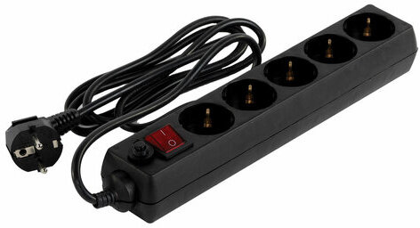 Сетевой фильтр SONNEN U-3518, 5 розеток, с заземлением, выключатель, 10 А, 1,8 м, черный, 513488