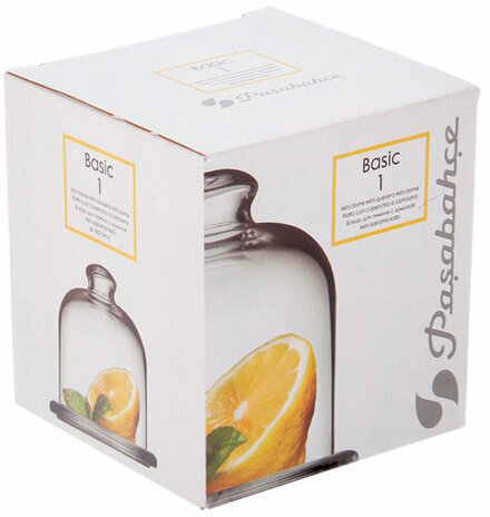 Лимонница с крышкой, высота 105 мм, стекло, PASABAHCE "БЕЙЗИК", фирменная коробка, 98397