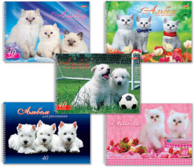 Альбом для рисования, А4, 40 листов, спираль, обложка картон, HATBER, 205х300 мм, "Любимцы", 40А4Всп, A28209