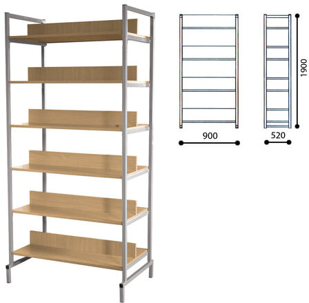 Стеллаж на металлокаркасе двухсторонний 1900х900х520 мм, серый каркас, 6 полок ЛДСП бук, 4606224135656