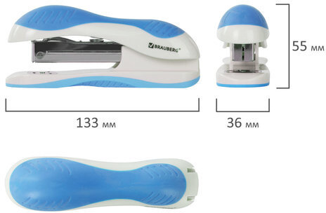 Степлер №24/6, 26/6 BRAUBERG "JET", до 20 листов, эргономичный, бело-голубой, 227760
