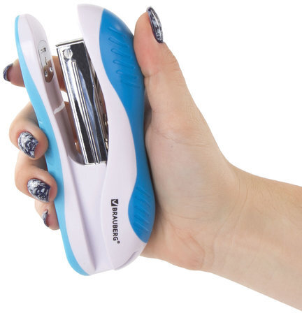 Степлер №24/6, 26/6 BRAUBERG "JET", до 20 листов, эргономичный, бело-голубой, 227760