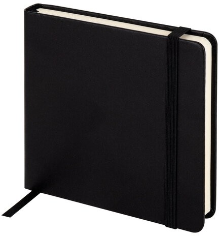 Скетчбук, слоновая кость+белая 140 г/м2, 120х120 мм, 80 л., КОЖЗАМ, резинка, BRAUBERG ART CLASSIC, черный, 116872