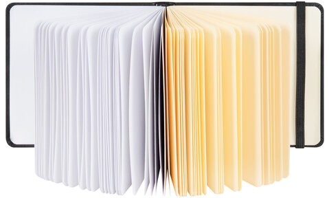 Скетчбук, слоновая кость+белая 140 г/м2, 120х120 мм, 80 л., КОЖЗАМ, резинка, BRAUBERG ART CLASSIC, черный, 116872