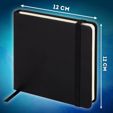 Скетчбук, слоновая кость+белая 140 г/м2, 120х120 мм, 80 л., КОЖЗАМ, резинка, BRAUBERG ART CLASSIC, черный, 116872