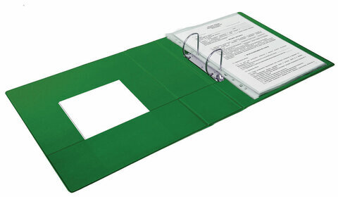 Папка на 2 кольцах BRAUBERG, картон/ПВХ, 75 мм, зеленая, до 500 листов (удвоенный срок службы), 228391