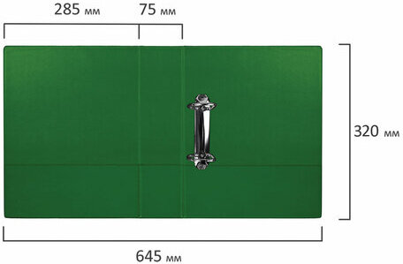 Папка на 2 кольцах BRAUBERG, картон/ПВХ, 75 мм, зеленая, до 500 листов (удвоенный срок службы), 228391
