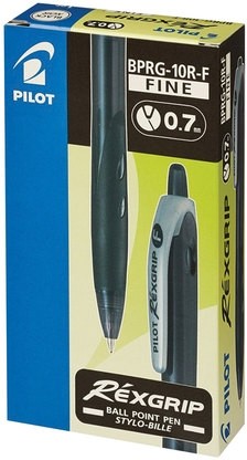 Ручка шариковая масляная автоматическая PILOT "Rex Grip", узел 0,7 мм, линия 0,32 мм, упор, черная, BPRG-10R-F B