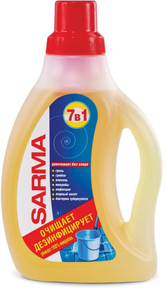 Средство для мытья пола дезинфицирующее 750 мл SARMA "Лимон", убивает микробы, концентрат, 90887