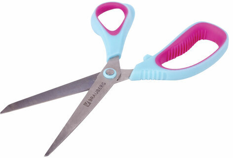 Ножницы BRAUBERG "Universal", 190 мм бирюзово-фиолетовые, ассиметричные, ребристые резиновые вставки, 236452