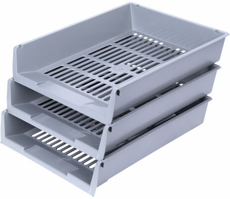 Лотки горизонтальные для бумаг, КОМПЛЕКТ 3 шт., 340х270х70 мм, серый, BRAUBERG "Office", 237256