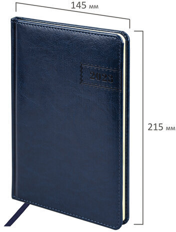 Еженедельник датированный 2023 А5 145х215 мм BRAUBERG "Imperial", синий, 113951