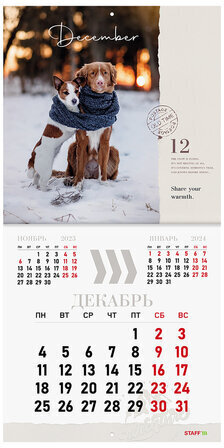 Календарь настенный перекидной 2023 г., 12 листов, 29х29 см, "DOGS", STAFF, 114278