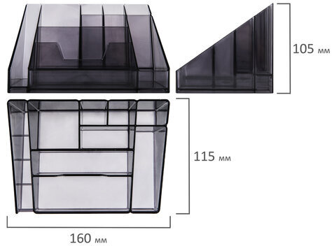 Подставка-органайзер BRAUBERG GRAND OFFICE, 9 отделений, 115х160х105 мм, тонированная серая, 238099, ОР11
