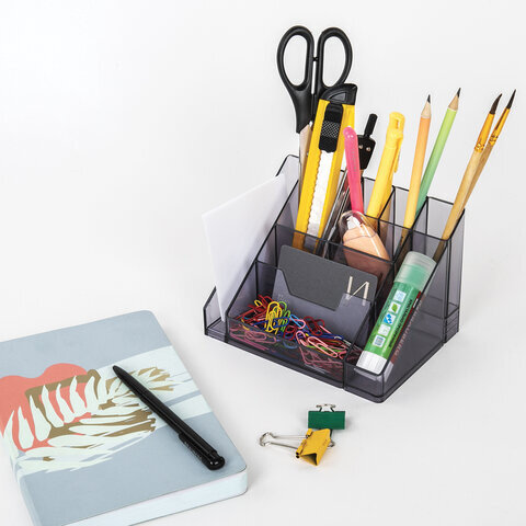 Подставка-органайзер BRAUBERG GRAND OFFICE, 9 отделений, 115х160х105 мм, тонированная серая, 238099, ОР11