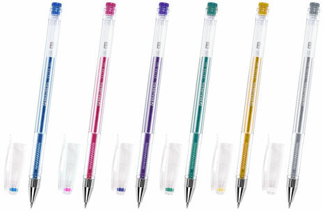 Ручки гелевые МЕТАЛЛИК BRAUBERG "EXTRA", НАБОР 6 ЦВЕТОВ, узел 0,7 мм, линия 0,35 мм, 143907