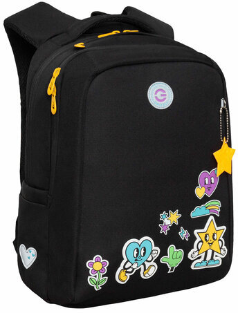 Рюкзак GRIZZLY школьный, анатомическая спинка, 2 отделения, для девочек, EMOJI, 39х26х17 см, RG-466-2/1