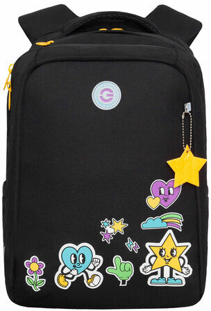 Рюкзак GRIZZLY школьный, анатомическая спинка, 2 отделения, для девочек, EMOJI, 39х26х17 см, RG-466-2/1