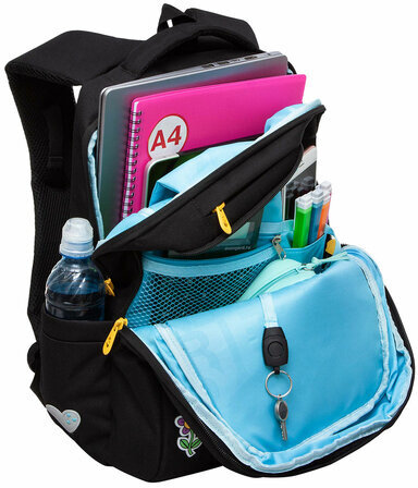 Рюкзак GRIZZLY школьный, анатомическая спинка, 2 отделения, для девочек, EMOJI, 39х26х17 см, RG-466-2/1