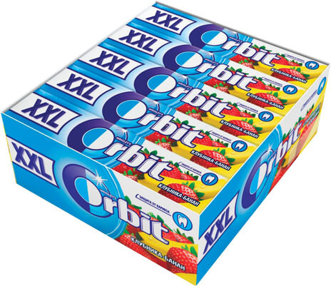 Жевательная резинка ORBIT (Орбит) XXL "Клубника-банан", 15 подушечек, 20,4 г, 46146632