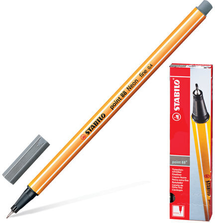 Ручка капиллярная (линер) STABILO "Point 88", ТЕМНО-СЕРАЯ, корпус оранжевый, линия письма 0,4 мм, 88/96