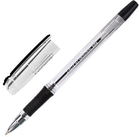 Ручка шариковая масляная с грипом BRAUBERG "i-Rite GT", ЧЕРНАЯ, корпус прозрачный, узел 0,7 мм,143301