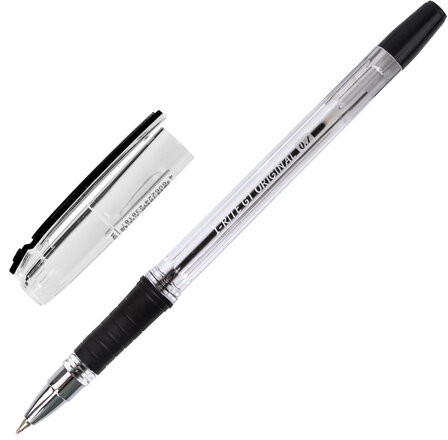 Ручка шариковая масляная с грипом BRAUBERG "i-Rite GT", ЧЕРНАЯ, корпус прозрачный, узел 0,7 мм,143301