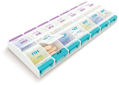 Контейнер-органайзер для витаминов и пищевых добавок, "7 дней/2 приема MAXI", DASWERK, 631025