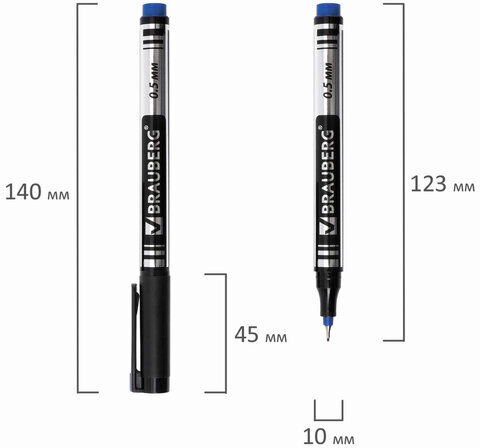 Маркер перманентный (нестираемый) BRAUBERG "Jet", СИНИЙ, супертонкий металлический наконечник, 0,5 мм, 150508