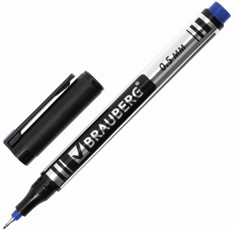 Маркер перманентный (нестираемый) BRAUBERG "Jet", СИНИЙ, супертонкий металлический наконечник, 0,5 мм, 150508