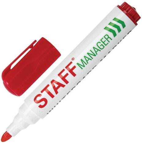 Маркер стираемый для белой доски КРАСНЫЙ, STAFF "Manager" WBM-491, 5 мм, с клипом, 151493