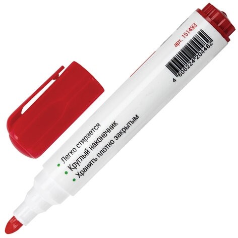 Маркер стираемый для белой доски КРАСНЫЙ, STAFF "Manager" WBM-491, 5 мм, с клипом, 151493