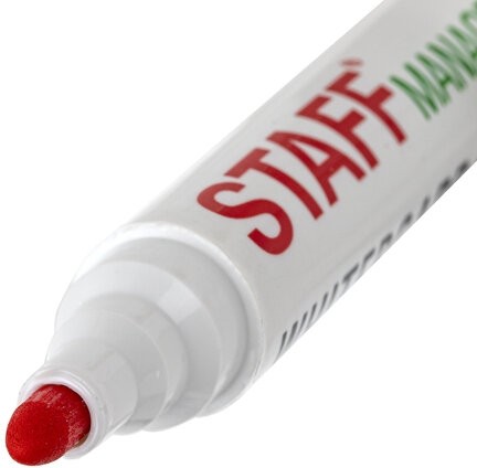 Маркер стираемый для белой доски КРАСНЫЙ, STAFF "Manager" WBM-491, 5 мм, с клипом, 151493