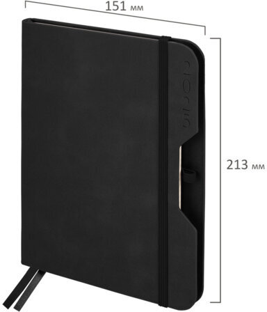 Ежедневник датированный 2025, А5, 151х213 мм, BRAUBERG "Note", под кожу, держатель для ручки, резинка-фиксатор, черный, 115930