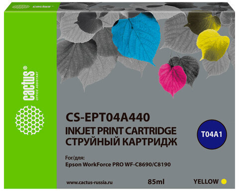 Картридж струйный CACTUS (CS-EPT04A440) для Epson WorkForce Pro WF-C8190, WF-C8690, желтый, 85 мл