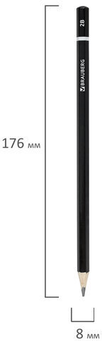Карандаш чернографитный BRAUBERG, 1 шт., "Touch line", 2В, корпус черный, заточенный, 180623