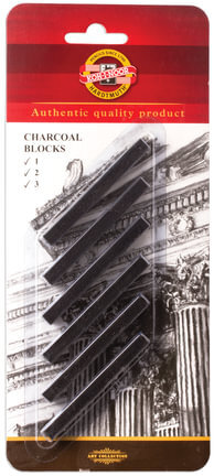 Уголь прессованный KOH-I-NOOR, набор 6 шт., квадратное сечение, 3 градации твердости, 8683123001BL