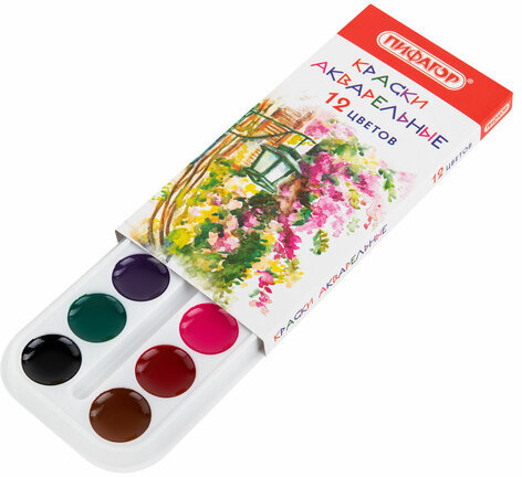 Краски акварельные ПИФАГОР 12 цветов, медовые, круглые кюветы, 192549