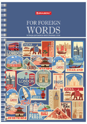 Тетрадь-словарь для записи иностранных слов А5 48 л., гребень, клетка, BRAUBERG, 403563